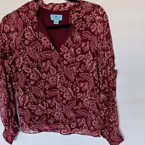 Cece Women's Floral Blouse Ruffle Sleeves Size XS